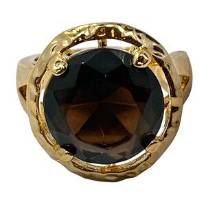 Gold Plated Smoky Topaz Cocktail Ring Brown Cubic Zirconia Simulated Size 8 9 10